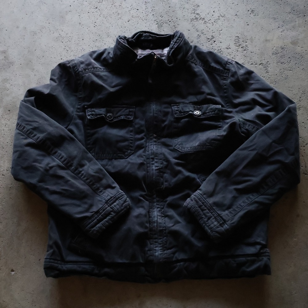 American Eagle Flannel Lined Utility Jacket Mens Size Large Black Canvas Field